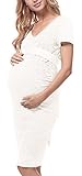 Be Mammy Damen Umstandskleid Kurze Ärmel Maternity Schwangerschaftskleid BE20-172 (Ecru, L)