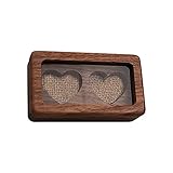 Amusingtao Ringbox aus Holz, für Hochzeitszeremonien, Ringträger, Doppelherz, Hochzeitsringbox, personalisierbar, quadratisch, für rustikale Hochzeits-Verlobung (1 Stück)