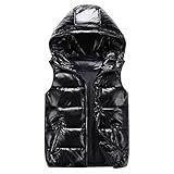 Damen Daunenweste Frauen Winterwesten Kapuze Kurze Helle Farbe Weste Baumwolle Gepolsterte Jacke Ärmellose Weibliche Winter Weste Weste Outwear Lässige Parka Puffer Gilet Jacke, Schwarz, M