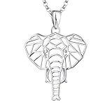 JO WISDOM Damen Kette Elefant Silber 925 Halskette Anhänger Glückliches Tier Geometrie Familie Amulet mit Weißgold p