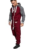 Amaci&Sons Herren Overall Jumpsuit Onesie Jogging Sportanzug Trainingsanzug Jogginganzug 3022 Bordeaux M