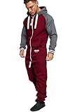 Amaci&Sons Herren Overall Jumpsuit Onesie Jogging Sportanzug Trainingsanzug Jogginganzug 3022 Bordeaux M