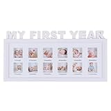 WINOMO My First Year Bilderrahmen 12 Collage Fotorahmen Erinnerung Baby Geburtsgeschenk 41 x 20 cm (weiß)