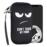 kwmobile Handytasche für Smartphones M - 5,5' - Neopren Handy Tasche Hülle Cover Case Schutzhülle - Don't Touch My Phone Weiß Schwarz - 15,2 x 8,3 cm Innenmaß