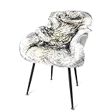 DERWENT Luxuriöse Flauschige Lammfell Schaffell Teppiche, echte Neuseeland-Schafsfell Teppiche für Schlafzimmer, Premium weiche Wohnzimmer Fellteppich 90-100CM (Schwarz Tip)