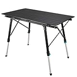 Synlyn Tragbar Campingtisch Klapptisch 90 x 52 x (45-67) cm Aluminium Camping Tisch Falttisch Reisetisch für Camping Outdoor Picknick BBQ Wandern Reise Angeln - Silber, Schw