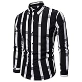FUZHA Herren Hemd Casual Shirts Fit Langarm Vertical Stripes Karierte Hemd Karohemd Herren Trachtenhemd Freizeit Business Party Hemd Slim-Fit Business Hochzeit, Freizeit - Langarm H