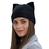 Yixda Damen Winter Strickmütze Warme Mode Beanie Mütze Katze Ohr Mütze (Schwarz)