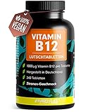Vitamin B12 Lutschtabletten 240x mit 1000µg (mcg) aktives Methylcobalamin - Zitronen-Geschmack - vegan & hochdosiert - vegane Tabletten zum Lutschen - Ohne Zuckerzusatz - mit Xylit gesüßt - ProF