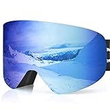 devembr Skibrille für Brillenträger Herren & Damen, Magnetische Austauschbare Snowboardbrille, Anti Fog, UV-Schutz, Helmkompatible, Schneebrille für Skifahren Snowboard (Blaue Linse, VLT 18%)