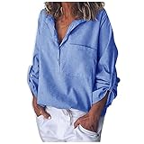 YunYoud Damenmode Farbe Patchwork Langarmshirts Blusen Kragen Worker Style Tops Hemd Tunik