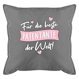 Shirtracer Deko Kissen Tante - Für die Beste Patentante der Welt! - weiß - Unisize - Grau - Geschenk - GURLI Kissen mit Füllung - Kissen 50x50 cm und Dekokissen mit Füllung