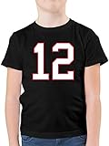 Kinder Sport Kleidung - Football New England 12-116 (5/6 Jahre) - Schwarz - weißes Football Shirt mit 12 - F130K - Kinder Tshirts und T-Shirt für Jung