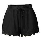 Schwimmhose Hotpants Damen Kurze Hose Xjp Mode Frauen Einfarbig Spitze SpleißEn Badehose GroßE GrößEn Tunnelzug Shorts Yoga Sport Hosen Leggings Hosen Strandhosen Freizeitshorts(XL, Schwarz)