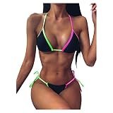 Damen Sexy Bikini Set Abnehmbar Bademode Push-up Bikinioberteil mit Farbe Schulterriemen Einstellbar Badeanzug Zweiteiliger Badeanzug