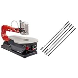 Einhell Dekupiersäge TC-SS 405 E (120 W, Hubhöhe 14 mm, max. Schnitthöhe 52 mm, Tischgröße 408 x 250 mm, Staubabsaugung) + Einhell Dekupiersägeblatt Set passend für Dekupiersägen (127 mm, 5-teilig)