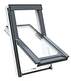 Kunststoff Dachfenster Balio Schwingfenster mit Eindeckrahmen 55x72 cm auch kompatipel zum Austauch vorhandener alter Velux Dachfenster 55x78