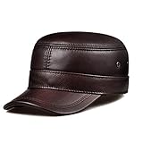 WUIO Military Army Cap, Herren Rindsleder Cadet Hut Militär Flat Top Einstellbare Baseball Cap Flat Top Cap mit verstecktem Ohrenschutz M D