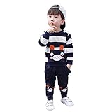 MRULIC Frühling Herbst Kinder Baby Jungen Sets Gestreifte Bären Tops Hosen Outfits Overalls Sets 1-5 Jahre(Marineblau,100-110CM)