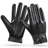 HODUP Herren Winter Thermohandschuhe leder Touchscreen Druckknopf Fahrradhandschuh Outdoor Reiten Warme winddichte Handschuhe （M）