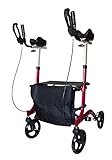 FabaCare Arthritis Rollator AT51113 Aluminium, klappbarer Alurollator, Rot, gepolsterte Armauflagen, höhenverstellbarer Arthritisrollator mit Tasche, Spezialversiegelung