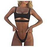 Generic Bikini Damen Sexy Tube Top undichten Badeanzug High Waist Bademode Tiefer V Ausschnitt Sportlich Zweiteiliger Strandbikini Strandkleidung