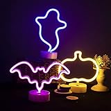 Halloween-Geister-Neonschilder, LED-Lampe, Neon-Nacht-Schild, Dekoration mit Sockel, rote Fledermaus, USB/batteriebetriebene Neonschilder, LED-Licht für Halloween-Dek