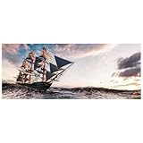 Glasbild Ship 50 x 125 cm I Meer Schiff Wellen Schiffsmast Wolken raue See I Wandbild aus Glas I Bild Wohnzimmer Schlafzimmer Küche I XXL groß