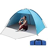 Strandzelt, 3-4 Personen Strandmuschel, Tragbares Sonnenschutz Zelt, UV Schutz 50+, Kleines Packmaß, Ideal für Strand, Garden, Camping, Angeln und Picknick, 220x145x125