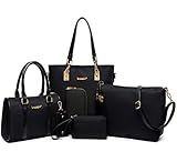 FiveloveTwo Damen Nylon 6-teiliges Schultertaschen Set Shopper Umhängetasche Geldbeutel Tote Taschen Henkeltaschen Clutches Geldbörsen, Schwarz, 1