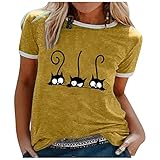 Mysight T-Shirt Damen Sommer Oberteile Lustige Katze Drucken Kurzarm Rundhals Tee Tops Casual Frauen Shirt Hemd Bluse Female Tunic Tunika Lang Top Crop Tops Teenager Madche Valentinstag W