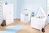 Pinolino Kinderzimmer Viktoria, 3-teilig, Kinderbett (140 x 70 cm), Wickelkommode mit Wickelansatz und Kleiderschrank, weiß (Art.-Nr. 10 00 22)