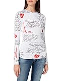 Love Moschino Womens Fitted Long Sleeved Soft Stretch Viscose Jersey with All-Over Calligraphy Print. T-Shirt, Love Lett.BCO, 42