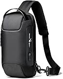 Sling Tasche für Männer Anti Diebstahl Wasserdicht Crossbody Rucksack Reise Schulter männer Brust Tasche mit USB Lade Port (schwarz) (Black)