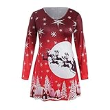 Weihnachtshemden für Damen, niedliches Rentier-Motiv, modisch, langärmelig, Raglan-T-Shirt, leger, Rundhalsausschnitt, Sweatshirt, Red04, S
