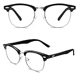 CGID 50er Jahre Retro Nerd Brille Halbrahmen Hornbrille Stil Rockabilly Streberbrille,Glossy Schw