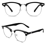 CGID 50er Jahre Retro Nerd Brille Halbrahmen Hornbrille Stil Rockabilly Streberbrille,Glossy Schw