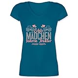 Landwirt Geschenk Bauer - Echte Mädchen Fahren Traktor grau/rosa - XXL - Türkis - Spruch - XO1525 - Damen T-Shirt mit V