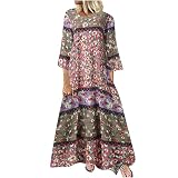 Damen Mode Casual Retro Druck Dreiviertel Ärmel Rundhals Big Swing Kleid 3685 Half Knee Length Round Work for Office Lady Kleid,cocktailk