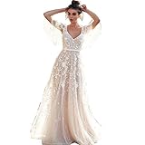 Hochzeitskleid Damen Lang Brautkleider Elegant Spitze Brautmode RüCkenfrei Abiball Prinzessin Kleider Abendkleider Elegant FüR Hochzeit (Unit: