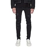 Yikesnt Herren Jeans Four Seasons Youth All-Match-Mode Zerrissene Selbstanbau-Einfarbige Freizeithose mit Taschen 29