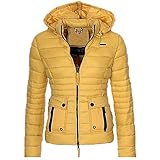 GOKOMO Damen Dick Kurz Steppjacke Winter Freizeit Mantel Elegant Dick Wintermantel Jacke Warm Oberteile Winter Warm Jacke Damen Herbst Stilvoll Mantel Neue Damenbekleidung(3XL,Gelb)