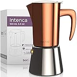 bonVIVO Intenca Espressokocher Induktion geeignet - Edelstahl Kaffeekocher in Kupfer-Optik m. Wasserkessel, Sieb – Mokkakanne 2, 4, 6 Tassen, 100-300