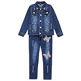 L PATTERN Kinder Mädchen 2tlg Jeans Anzug Bekleidungsset Zweiteiler Freizeitanzug Outfit-Set(Jeansjacke+Jeanshosen), 116-122