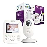 Philips Avent Video Babyphone mit Kamera, SCD833/26, Tag- und Nachtansicht, hohe Reichweite, Eco-Mode, Mit FHSS-Technologie, 10 Stunden Akkulaufzeit, weiß