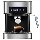 QYJN Kaffeemaschine, Kaffeepadmaschine, für 2-Tassen-Funktion, mit Milchaufschäumdüse, Platzsparend, 1.6 L, 850 W, Schwarz, Gebürstetes E