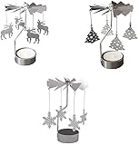 Geyan 3pcs Kerzenständer Teelicht Karussell Weihnachten Teelichthalter Kreativer Kerzenhalter aus Metall Glücklich Windmühle Drehender Kerzenleuchter für Tischdeko Votiv Advent Dek