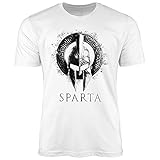 Neverless® Herren T-Shirt Aufdruck Sparta Helm Krieger Warrior Printshirt T-Shirt Used Look Slim Fit Fashion Streetstyle weiß weiß L