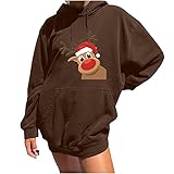 WANGTIANXUE Pullover Damen Weihnachten Drucken Hoodie Süßer Elch Motiv Sweatshirt mit Tasche Kordelzug Herbstjacke Damen Mode Gothic Kleidung Winter Oversize Kapuzenp