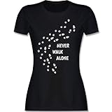 Geschenk für Hundebesitzer - Never Walk Alone Pfotenabdrücke - M - Schwarz - t-Shirt Damen hundemotiv - L191 - Tailliertes Tshirt für Damen und Frauen T-S